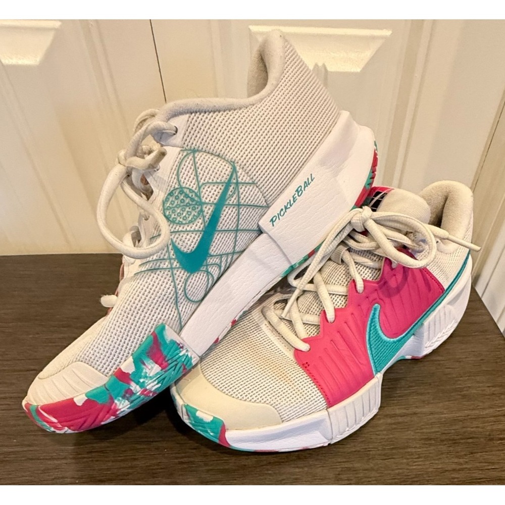 Nike Zoom GP Challenge 1 Pickleball Shoes Womens 8.5 White Pink Teal FQ4155-101 - Picture 2 of 7